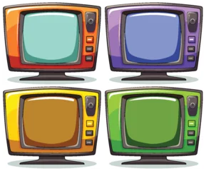 Zelfklevend Fotobehang Kinderen Four vintage TVs with vibrant colorful screens