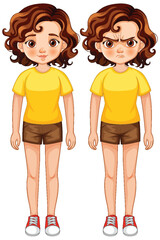 Vector illustration of girl with two contrasting emotions - 775620577
