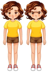 Tuinposter Kinderen Vector illustration of girl with two contrasting emotions