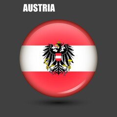 Obraz premium National flag of Austria with coat of arms in the form of a circle.Vector.Round 3d flag icon with high detail.Spherical illustration of the flag.