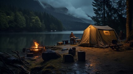Camping on rainy day