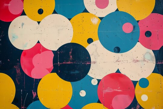 Abstract Circles and Dots Painting on Black Background