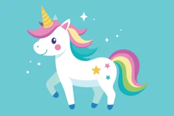 Tuinposter Happy Birthday Unicorn vector design, lovely birthday unicorn design © mobarok8888