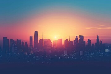 Fototapeta na wymiar Sun Setting Over Large City