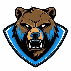 3D Render of an intimidating grizzly bear mascot logo design for esports, on isolated white background, Generative AI