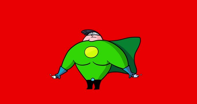 Ecology superhero green transformation from ecologist enthusiast redbox. Cartoon character transforming to isolated superhero. Office activist becomes a strong character.