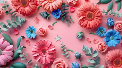 Beautiful glossy cheery flowers decorated on pink background. ,Generative ai, 