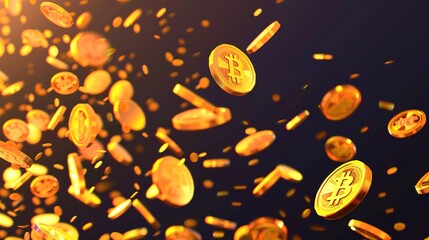 Bitcoin internet currency coins falling charming scattered btc coins cryptocurrency digital money captivating jackpot wealth or success concept  illustration  ,Generative ai, 