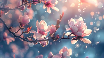 Spring card with blooming with soft light effect  ,Generative ai, 