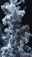 Intricate swirls of ash-colored smoke rising elegantly against a black background in vertical format