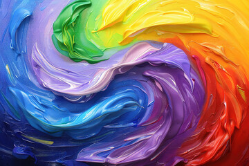 Vibrant Acrylic Paint Swirls in a Rainbow Spectrum on Canvas