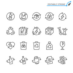 Recycling and zero waste line icons. Editable stroke. Pixel perfect.