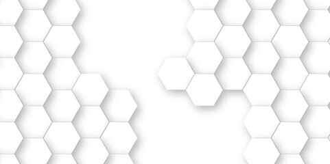 Abstract Technology, Futuristic 3d Hexagonal structure futuristic white background and Embossed Hexagon. Hexagonal honeycomb pattern background with space for text. 