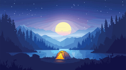 A visually appealing landscape of night camping Flat - obrazy, fototapety, plakaty