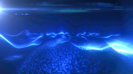 Blue energy magic digital futuristic waves with light rays lines and energy particles. Abstract background