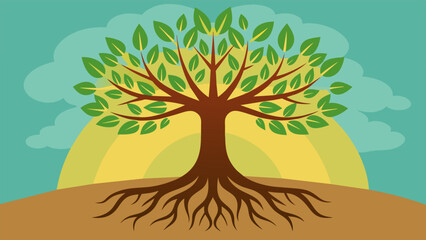 A tree with strong roots representing a stable family environment as the foundation for a childs development and growth.