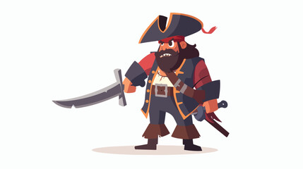 Cartoon pirate holding a sword flat vector isolated o