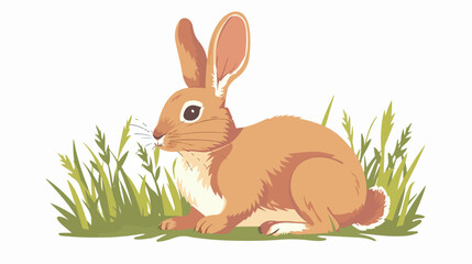 Cartoon rabbit sitting in the grass flat vector isolated