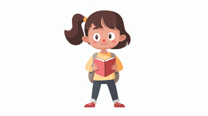 Fototapeta na wymiar Cartoon little girl holding a story book flat vector