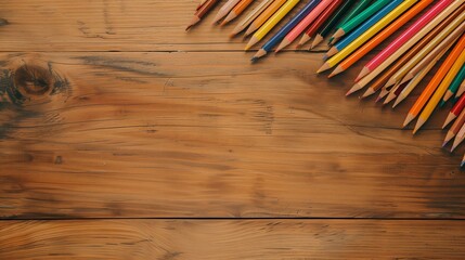 Obraz premium Colorful Pencils Arranged on Wooden Background