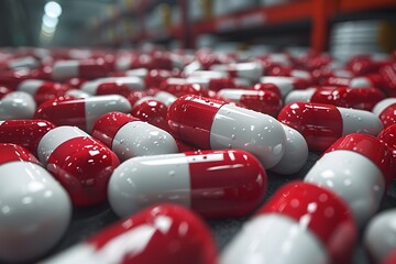Large Group of Red and White Pills - obrazy, fototapety, plakaty