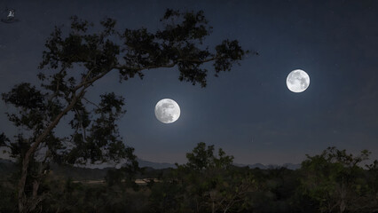 Naklejka premium Full Moon Illuminating River and Sky