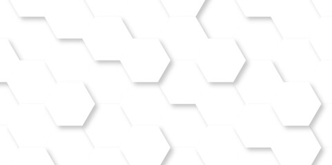 Abstract white background with hexagons pattern. White abstract vector wallpaper with hexagon grid. 3D technology Futuristic honeycomb mosaic white background.