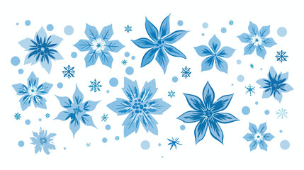 Blue Flowers  Pseudo Snowflakes on white background.