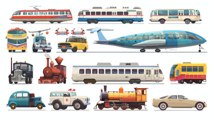 Cartoon transportation collection flat vector isolated