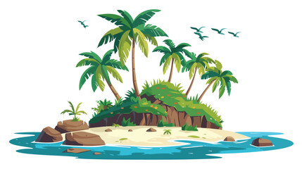 Fototapeta na wymiar Cartoon tropical island flat vector isolated on white