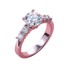 A close up of a diamond ring with a pink band