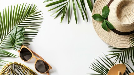 Summer flat lay background, vacation and travel concept.