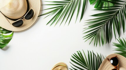 Summer flat lay background, vacation and travel concept.
