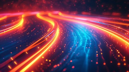 Fototapeta premium 3D render abstract background with neon light lines speed, in the style of neon orange and neon blue