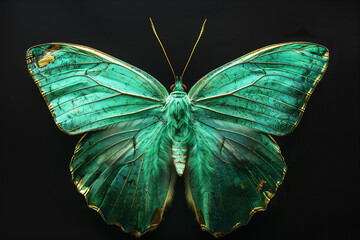 Green Butterfly isolated on black background - obrazy, fototapety, plakaty