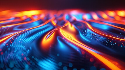 abstract background with neon light lines warp of blue and orange - obrazy, fototapety, plakaty