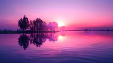 Küchenrückwand glas motiv ‘Sunset Serenity: A Symphony in Ljubičasta Boja’, A Mesmerizing Purple Twilight Over Tranquil Waters © Manuel