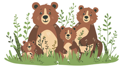 Obraz na płótnie Canvas Brown bear family in the forest Flat vector isolated