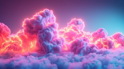 3D render of a colorful cloud with glowing neon lights in geometric shapes - obrazy, fototapety, plakaty
