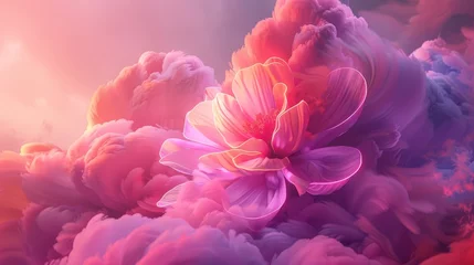 Foto op Canvas 3D render of a colorful cloud with glowing neon, shaped like a flower © MAY