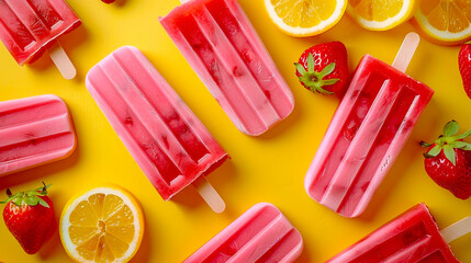 Strawberry ice cream popsicles pattern background.