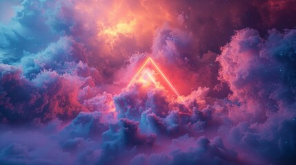3D render of a colorful cloud with glowing neon, shaped like an alluring pyramid - obrazy, fototapety, plakaty