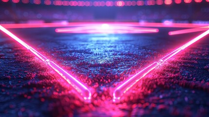 3D render of glowing neon baseball field of energetic - obrazy, fototapety, plakaty
