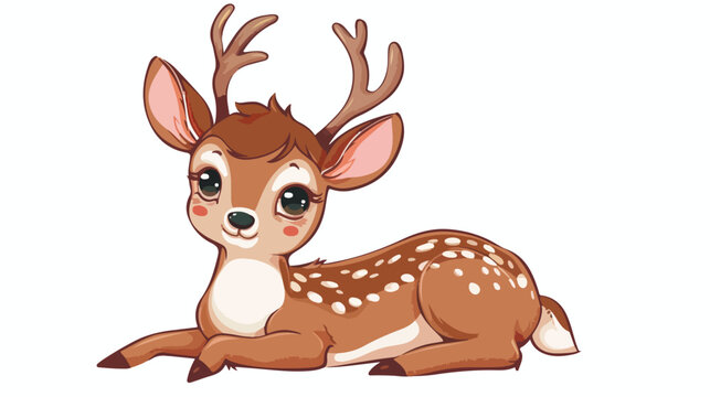 Cute little deer on white background Flat vec