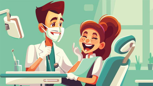 Dentist with patient on the green background