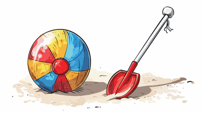 Doodle beachball and spade Flat vector isolated