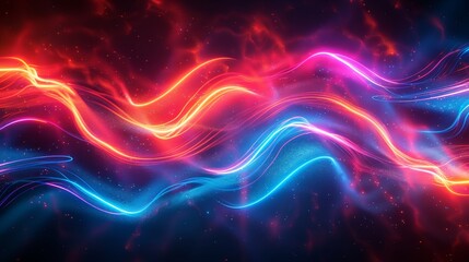 Obraz premium 3D render of glowing neon on black background, in the style of electric blue and fiery red