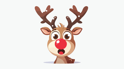 Cute cartoon reindeer with red nose surprised facial