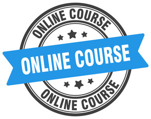 online course stamp. online course label on transparent background. round sign