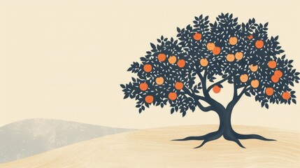 Fototapeta premium Solitary Orange Tree on a Hill, Symbolic of Isolation and Beauty